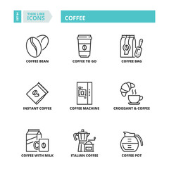 Thin line icons. Coffee