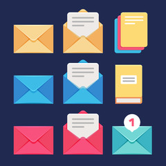 Envelope, email and letter vector icons. Postal correspondence and mms symbols