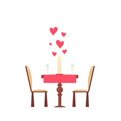 Valentine's day decor. Dinner for couple in love dating. Heart, candle, champagne