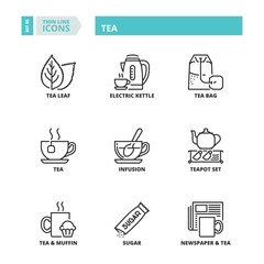 Thin line icons. Tea