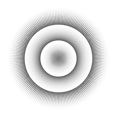 Radial black and white round pattern of dots. Vector Abstract background