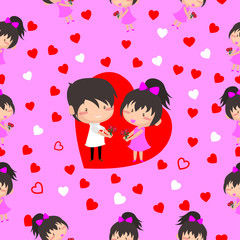 Boy and Girl love Hearts seamless pattern background, ideal for celebrations, wedding invitation, and valentine's day festival .Vector illustration.Cartoon style.