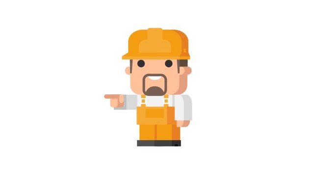 Builder shows and indicates funny character