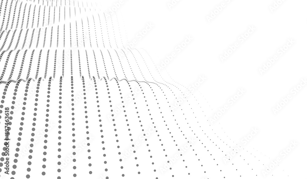 Poster vector abstract futuristic digital landscape with particles dots and stars on horizon. computer geom