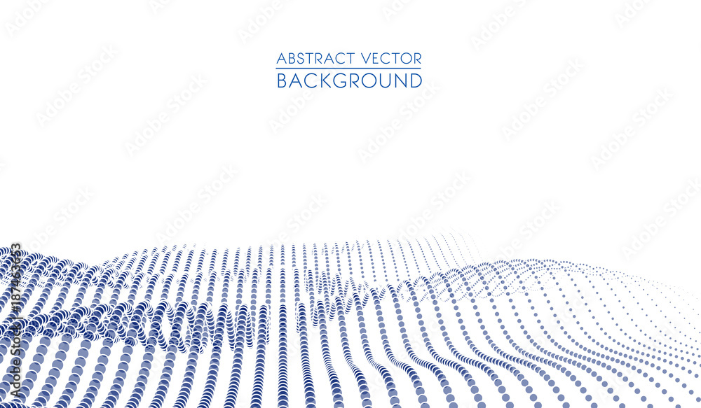 Poster vector abstract futuristic digital landscape with particles dots and stars on horizon. computer geom