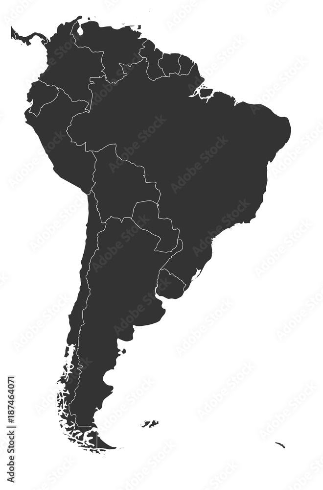 Wall mural Blank political map of South America. Simple flat vector map in grey. - Wall murals