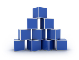 Obraz premium Pyramid shape stacked blue boxes on white background