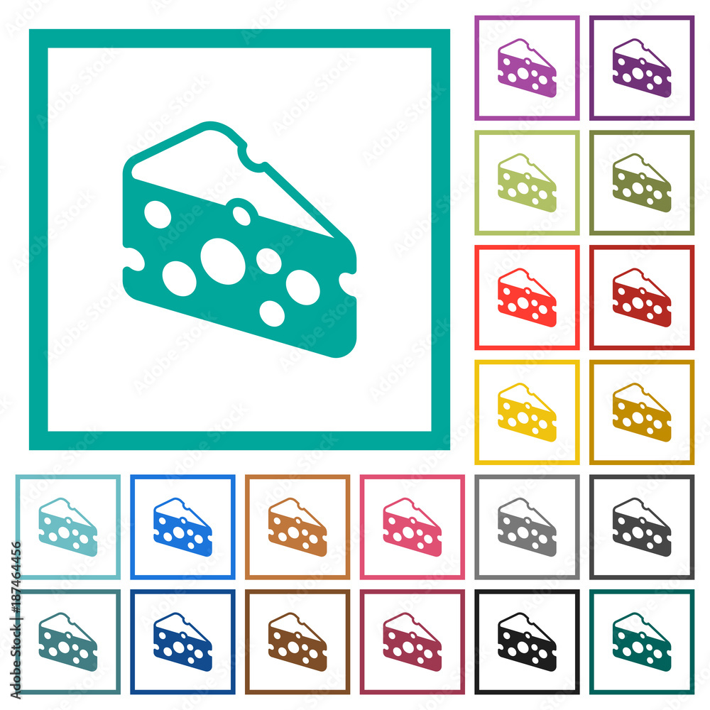 Poster slice of cheese flat color icons with quadrant frames
