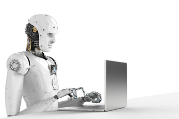 Fototapeta premium robot work on laptop