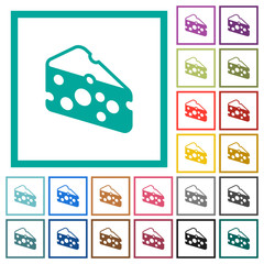 Slice of cheese flat color icons with quadrant frames