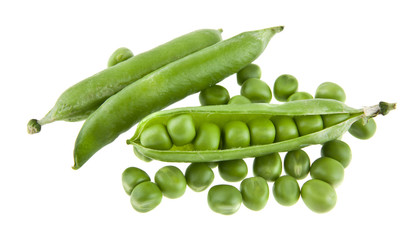 green peas isolated on white background