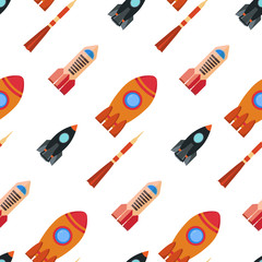 Seamless pattern with space rocket. Vector illustration.
