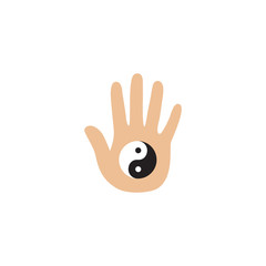 Hand with ying yang, icon. Vector illustration.