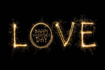 Happy Valentines Day - sparkler firework light alphabet