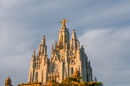 Expiatory Church of the Sacred Heart of Jesus  on summit of Mount Tibidabo in Barcelona, Spain
