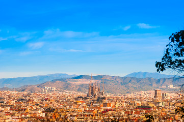Naklejka premium View above on Barcelona from Montjuic hill