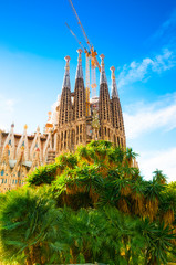 The Cathedral of La Sagrada Familia against blue sky