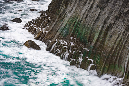 Gatklettur cliff with basalt columns of volcanic origin, Western Iceland