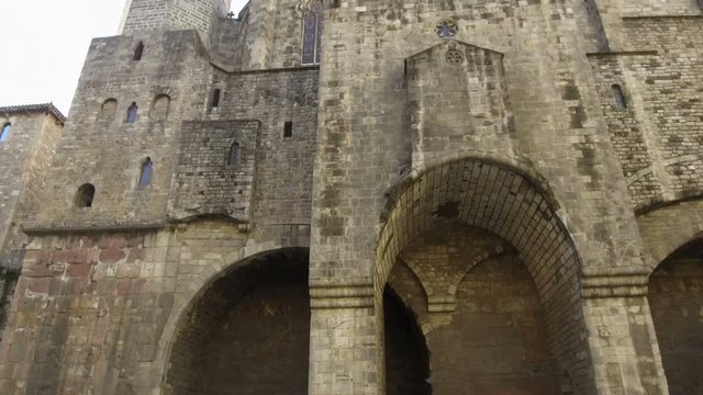Ancient Barcelona, Gothic Quarter.
Detail of medieval constructions in the Roman wall of Barcelona. Smooth camera movement: Tilt up