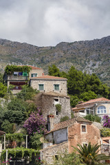 Fototapeta na wymiar Portrait view of houses in Mlini, Croatia.