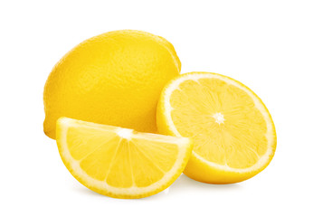 whole and half with slice lemon fruit isolated on white background