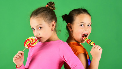 Happiness and dessert concept. Girls with hungry faces