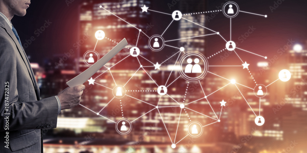 Poster concept of modern business networking that connect and cooperate