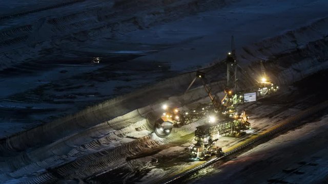 Coal mine opencast pit  digger day to night timelapse