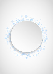 New Year frame with blue snowflakes on white paper background. Vertical Christmas and New Year frame for gift certificate, ads, banner, flyer, sales offers, event invitations. Frosty snow with sparkle