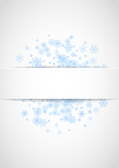 New Year frame with blue snowflakes on white paper background. Vertical Christmas and New Year frame for gift certificate, ads, banner, flyer, sales offers, event invitations. Frosty snow with sparkle