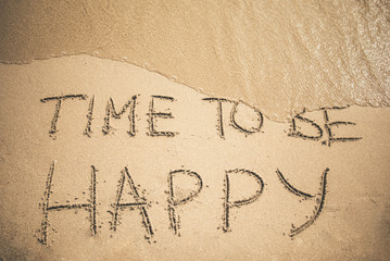 Time to Be Happy text written on sand