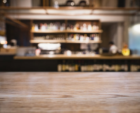 Table top counter Blur Bar shelf people drinking Cafe restaurant background