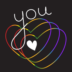 Glowing inscription LOVE on a black background