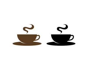 Black and Brown Coffee Cup with Smoke on the Cafe Illustration Symbol Logo Vector