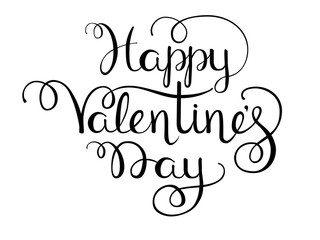 Happy Valentines day hand drawing congratulatory text, isolated on white background. Template for greeting card.