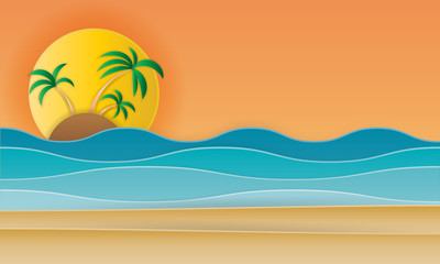 Fototapeta na wymiar Beach Landscape with Beach sun Flat Design Style.