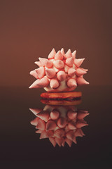 Pink restaurant dessert on porcelain plate