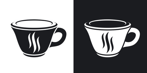 Vector coffee cup icon. Two-tone version on black and white background