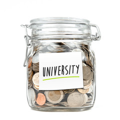 Stack of Thai Baht coins in saving money box with word 