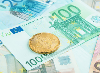 Bitcoin on handred euro banknote