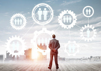 Social connection concept drawn on screen as symbol for teamwork and cooperation