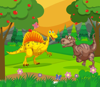 Spinosaurus and T-Rex in the field
