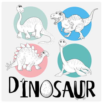 Coloring template with four dinosaurs