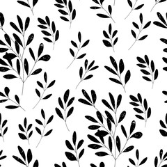 Vector botanical seamless pattern with textured hand drawn twigs.