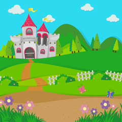 Background scene with castle towers in the field
