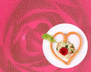 Sausage cheese in heart style with spicy green mango salad.