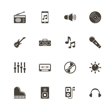 Music icons. Perfect black pictogram on white background. Flat simple vector icon.