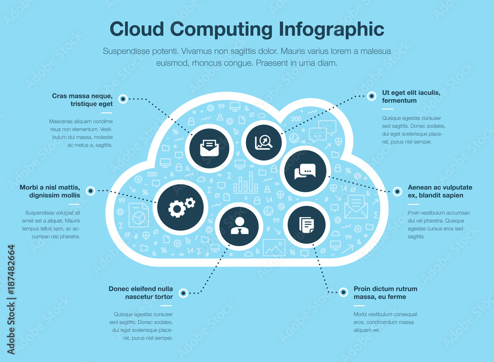 Aufkleber Cloud computing infographic concept with cloud symbol isolated on blue background. Easy to use for your website or presentation.