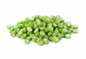 chopped yard long bean isolated on white background
