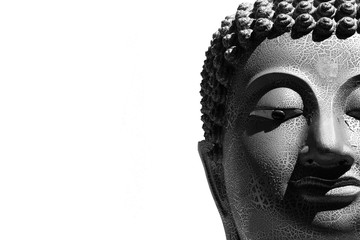 Gesicht der Buddha-Statue isoliert auf weißem Hintergrund